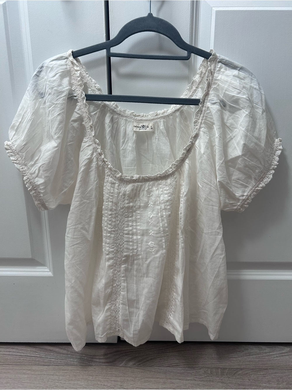 NATURAL LIFE Sweet Nothings Peasant Blouse Cotton Large Puff Sleeve Embroidered - Picture 4 of 13